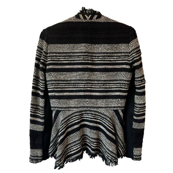 Rebecca Taylor Tweed Preppy Peplum Black White Wool & Lamb Leather Jacket 4 $495 - Picture 3 of 7